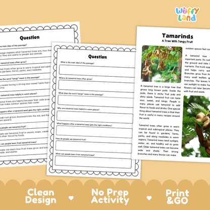 Tamarind Plant Reading Passages Worksheets and Comprehension Activity