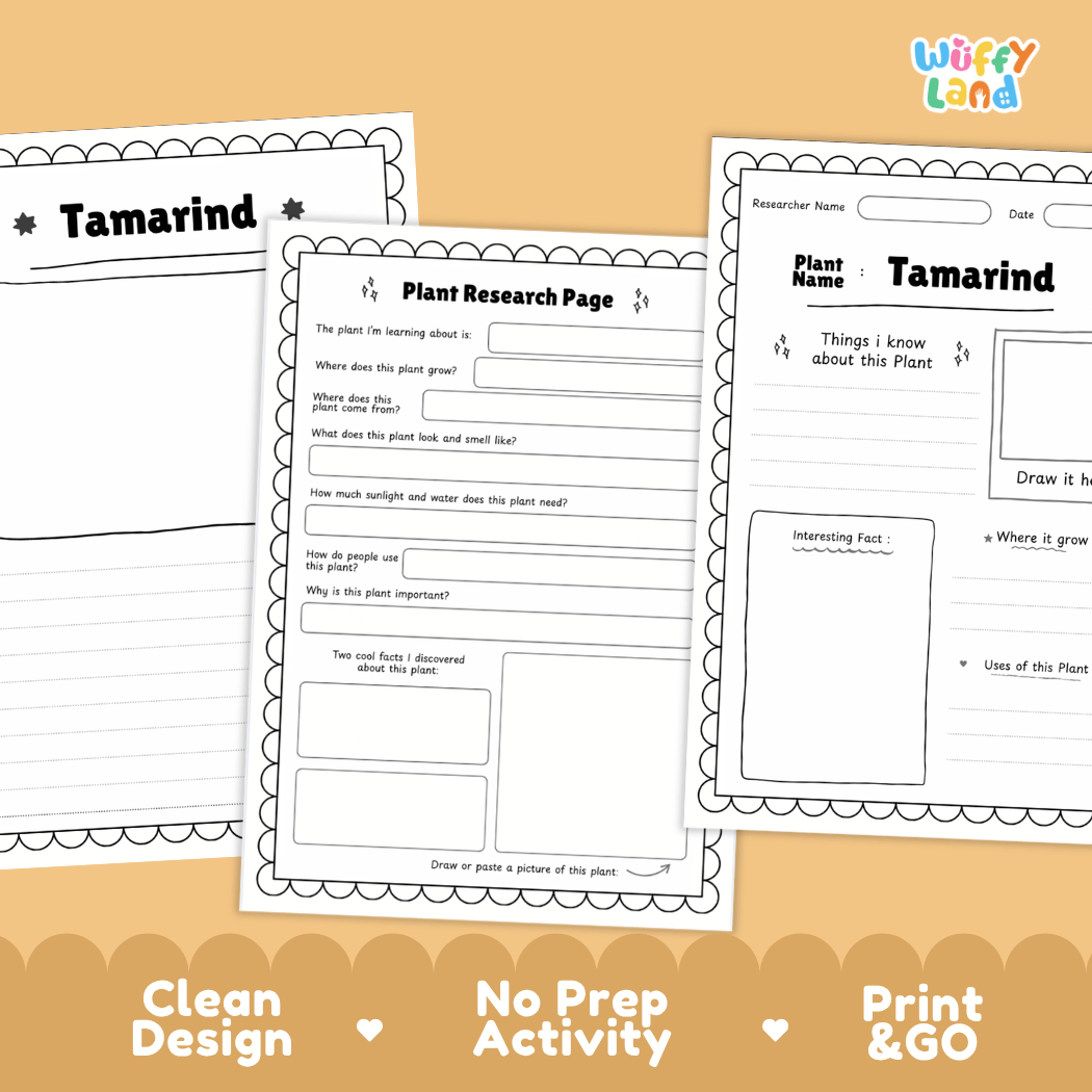 Tamarind Plant Research Page Worksheets and Fact Sheet
