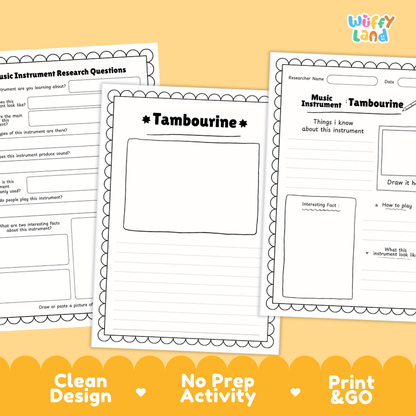 Tambourine Music Research Page Worksheets