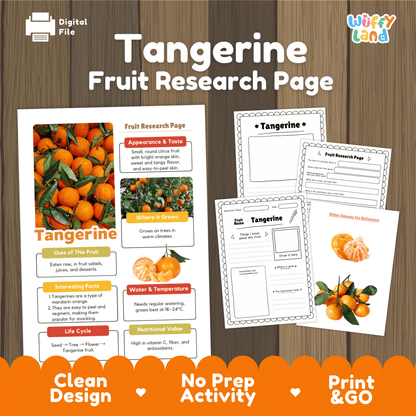 Tangerine Fruit Research Activity Worksheet Science Healthy Eating Citrus