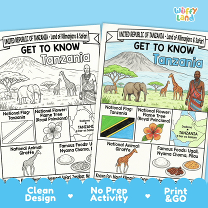 Tanzania Geography Coloring Poster and Fact Sheet Printable Worksheets