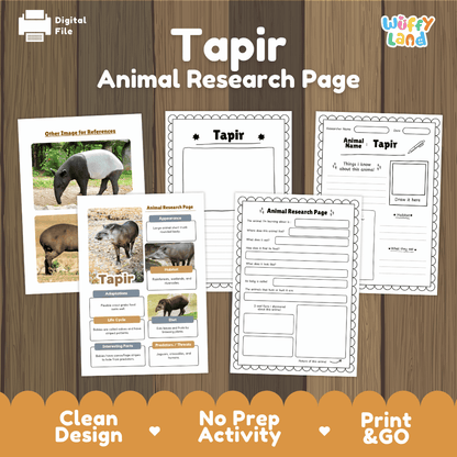 Tapir Animal Research Worksheets and Informational Fact Sheets