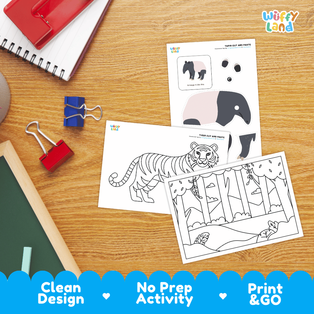 Tapir Cut and Paste Craft and Coloring Pages Activity Worksheets