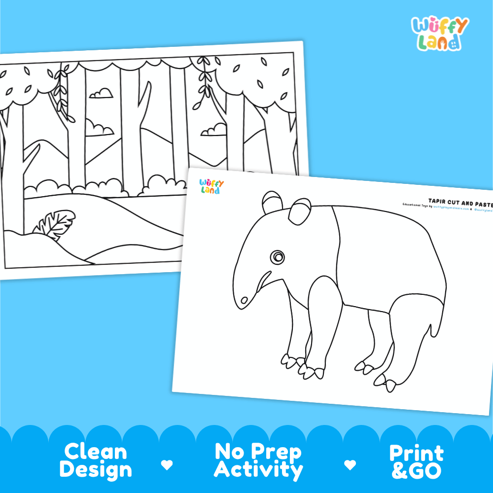 Tapir Cut and Paste Craft and Coloring Pages Activity Worksheets