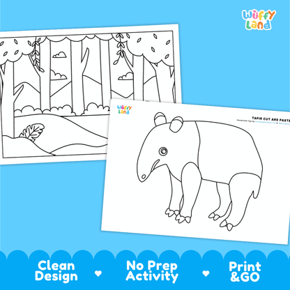 Tapir Cut and Paste Craft and Coloring Pages Activity Worksheets