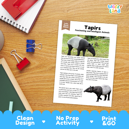 Tapirs Reading Passage and Comprehension Questions Worksheets with Answer Key
