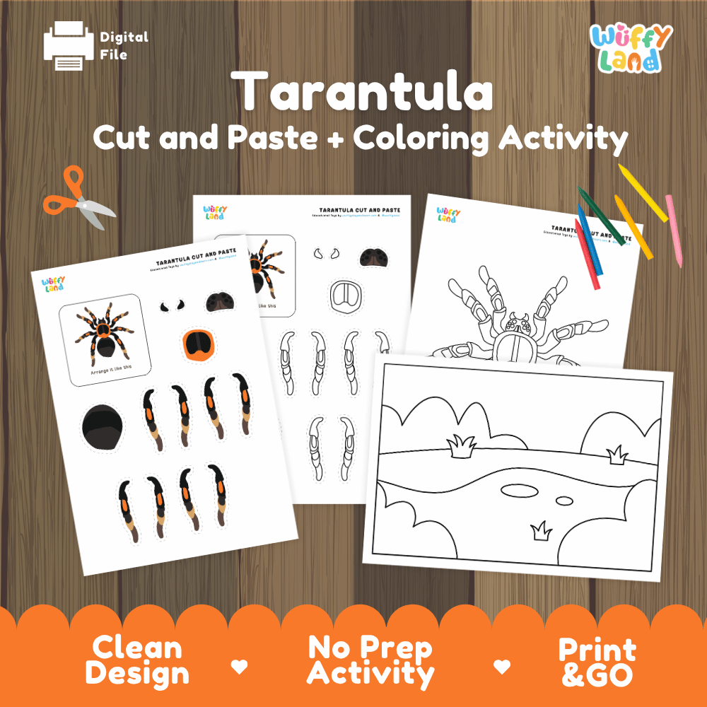 Tarantula Cut and Paste Craft and Coloring Activity Worksheets