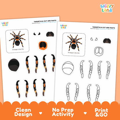 Tarantula Cut and Paste Craft and Coloring Activity Worksheets