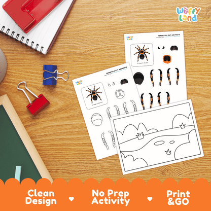 Tarantula Cut and Paste Craft and Coloring Activity Worksheets