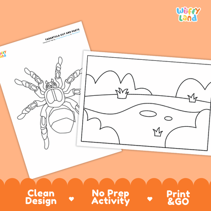 Tarantula Cut and Paste Craft and Coloring Activity Worksheets