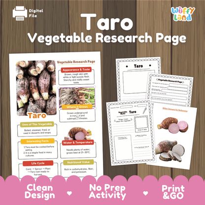 Taro Vegetable Research Page Science Worksheets and Fact Sheet