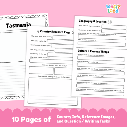 Tasmania Country Research Project Worksheets and Activity Pages
