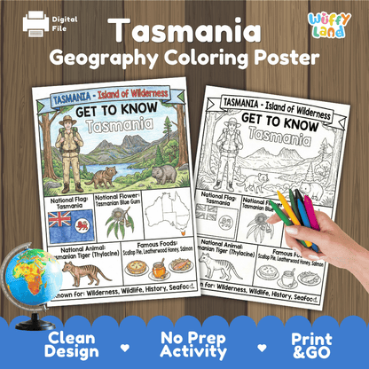 Tasmania Geography Coloring Poster | Australia State Study Research Worksheet Activity