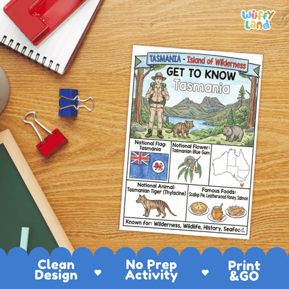 Tasmania Geography Coloring Poster | Australia State Study Research Worksheet Activity