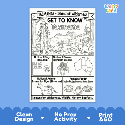 Tasmania Geography Coloring Poster | Australia State Study Research Worksheet Activity
