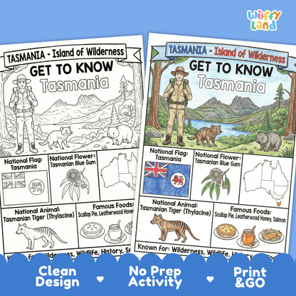 Tasmania Geography Coloring Poster | Australia State Study Research Worksheet Activity