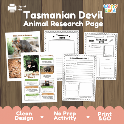 Tasmanian Devil Animal Research Page Graphic Organizers and Worksheets