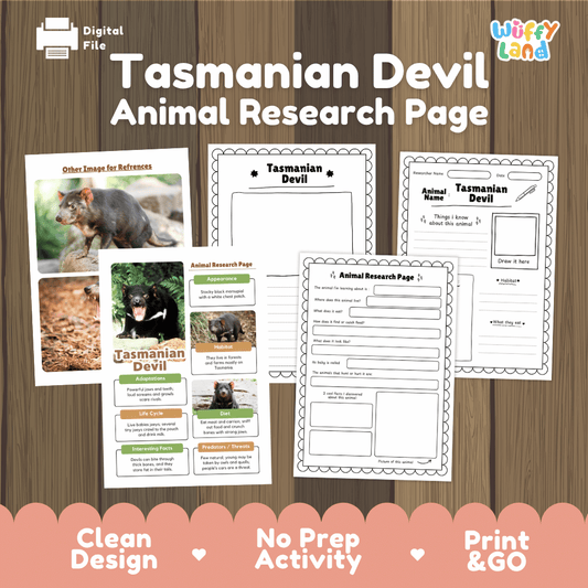 Tasmanian Devil Animal Research Page Graphic Organizers and Worksheets