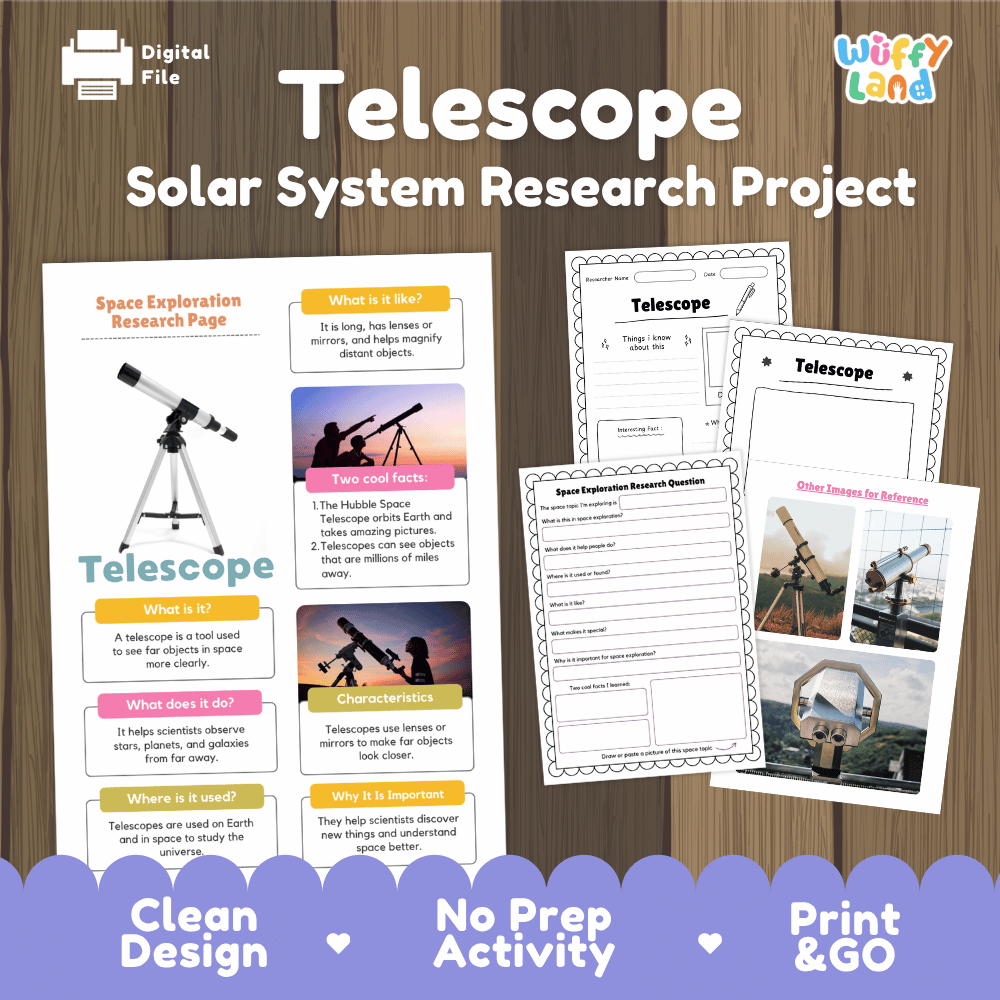 Telescope Solar System Research Project Worksheets and Research Pages