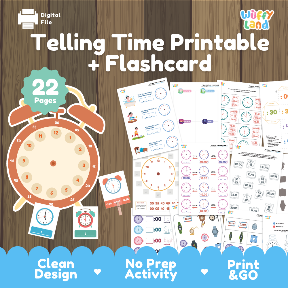 Telling Time Printable and Flashcards | Analog and Digital Clock Math Activities