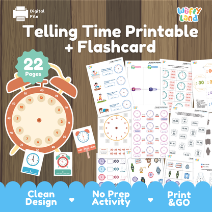 Telling Time Printable and Flashcards | Analog and Digital Clock Math Activities