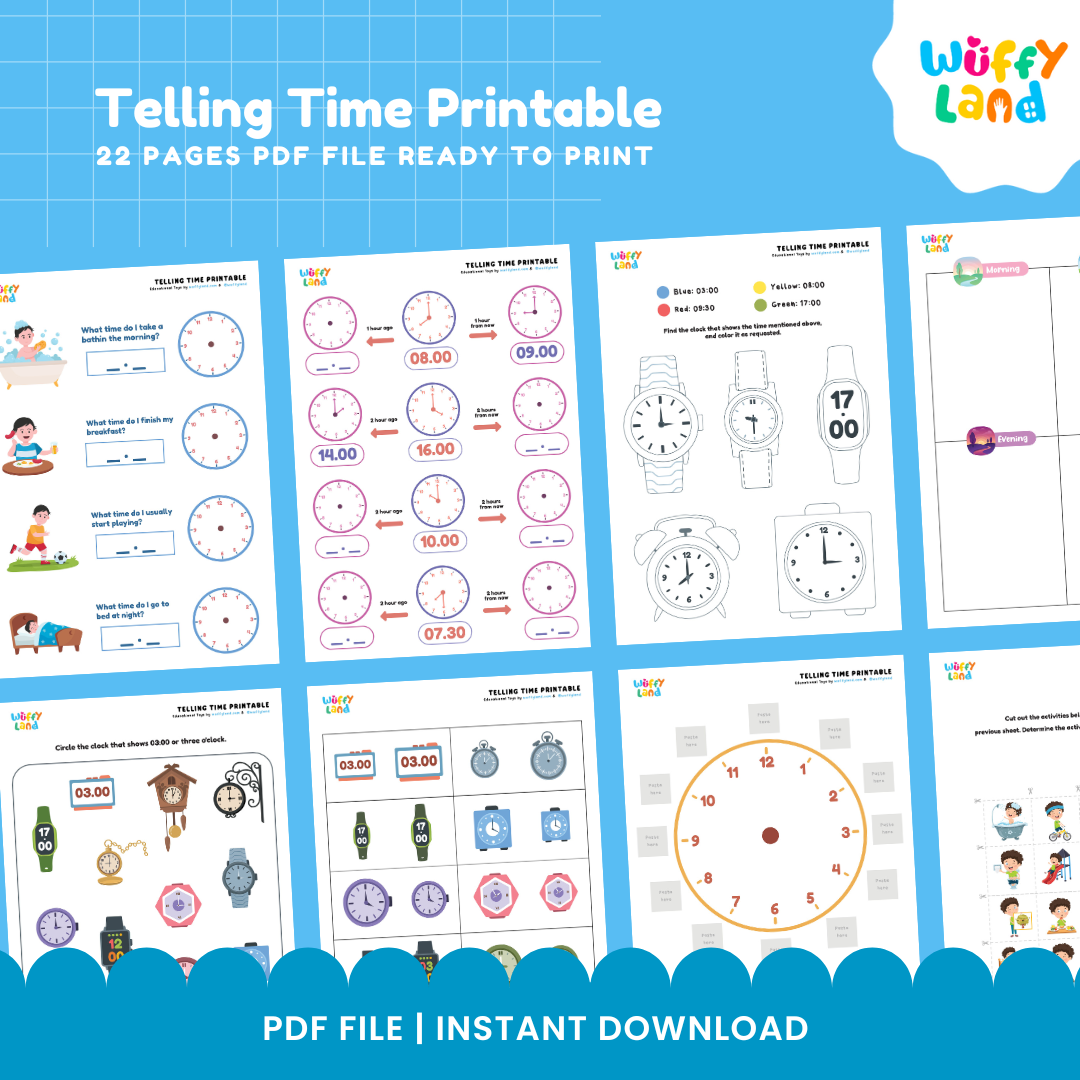 Telling Time Printable and Flashcards | Analog and Digital Clock Math Activities
