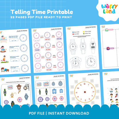 Telling Time Printable and Flashcards | Analog and Digital Clock Math Activities
