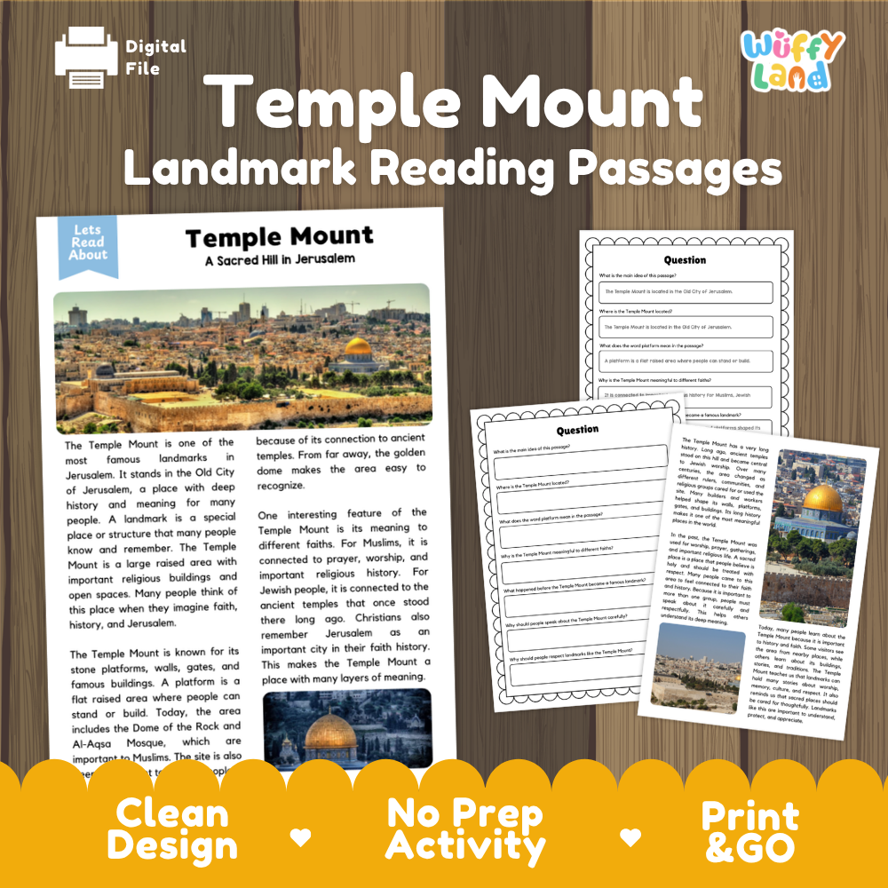Temple Mount Landmark Reading Passage and Comprehension Worksheets
