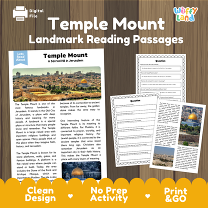 Temple Mount Landmark Reading Passage and Comprehension Worksheets