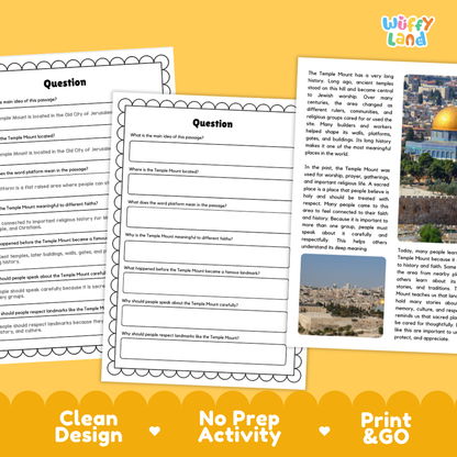 Temple Mount Landmark Reading Passage and Comprehension Worksheets