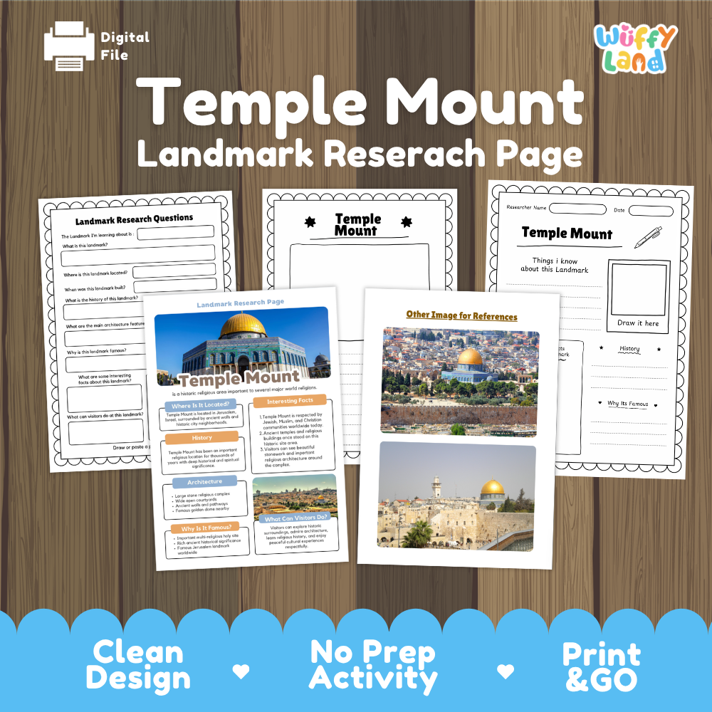 Temple Mount Landmark Research Project Worksheets and Fact Page