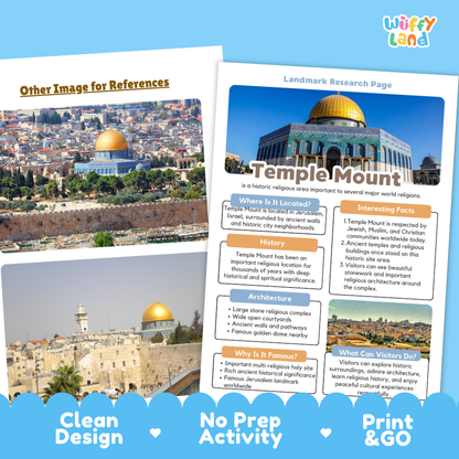 Temple Mount Landmark Research Project Worksheets and Fact Page