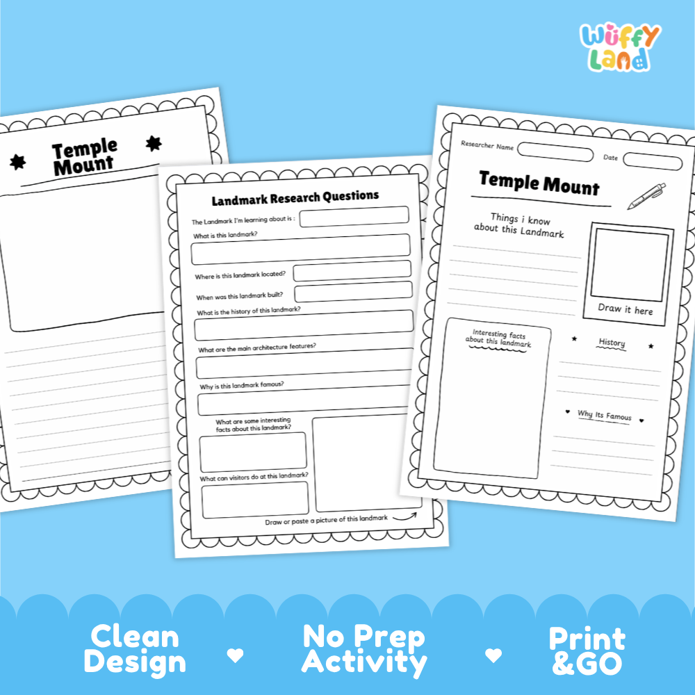 Temple Mount Landmark Research Project Worksheets and Fact Page