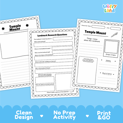 Temple Mount Landmark Research Project Worksheets and Fact Page
