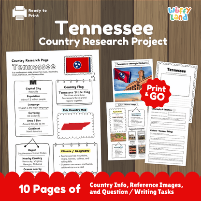 Tennessee Country Research Project Worksheets and Activity Pages
