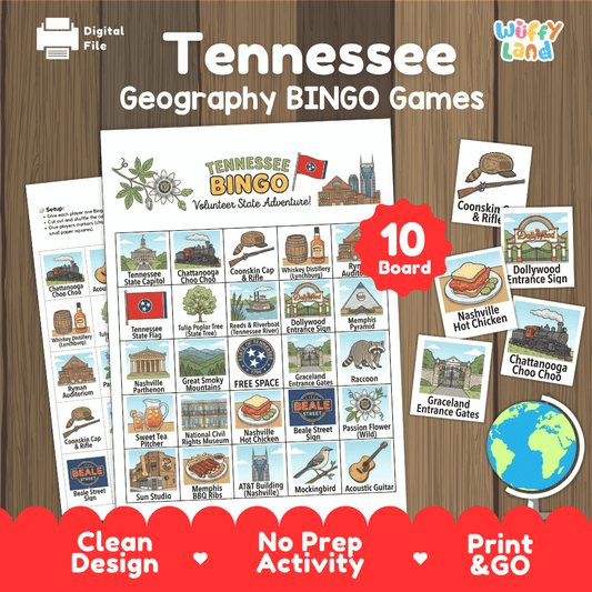 Tennessee Geography Bingo Games Printable State Study Activities