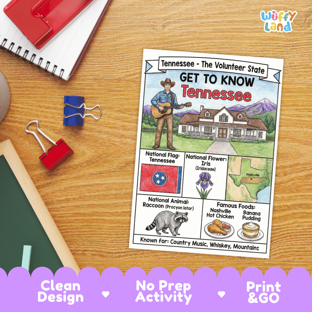 Tennessee State Geography Coloring Poster and Activity Worksheet
