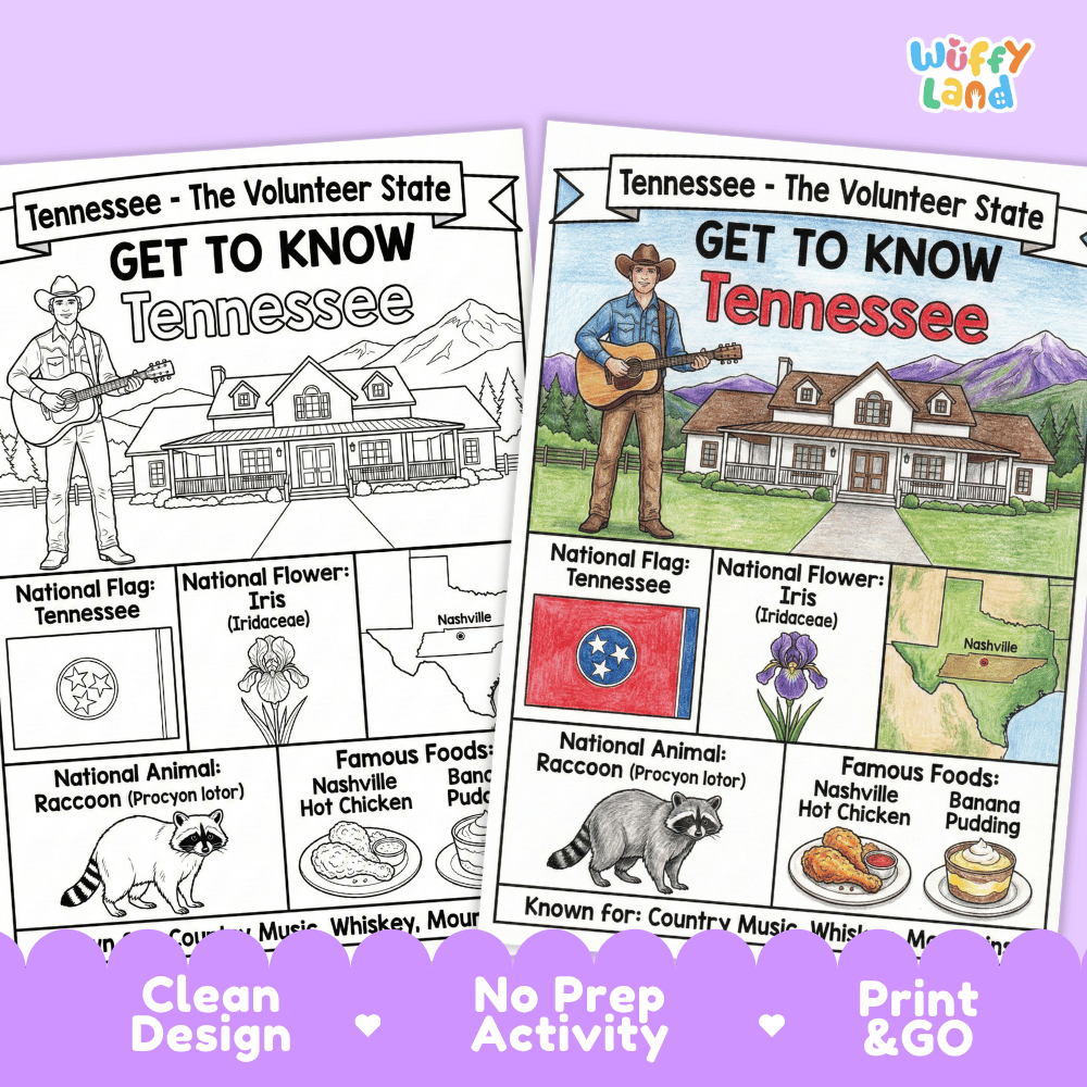 Tennessee State Geography Coloring Poster and Activity Worksheet