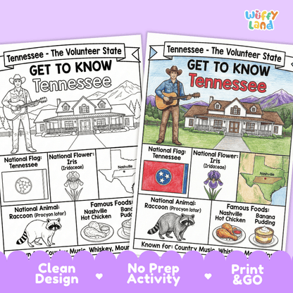 Tennessee State Geography Coloring Poster and Activity Worksheet