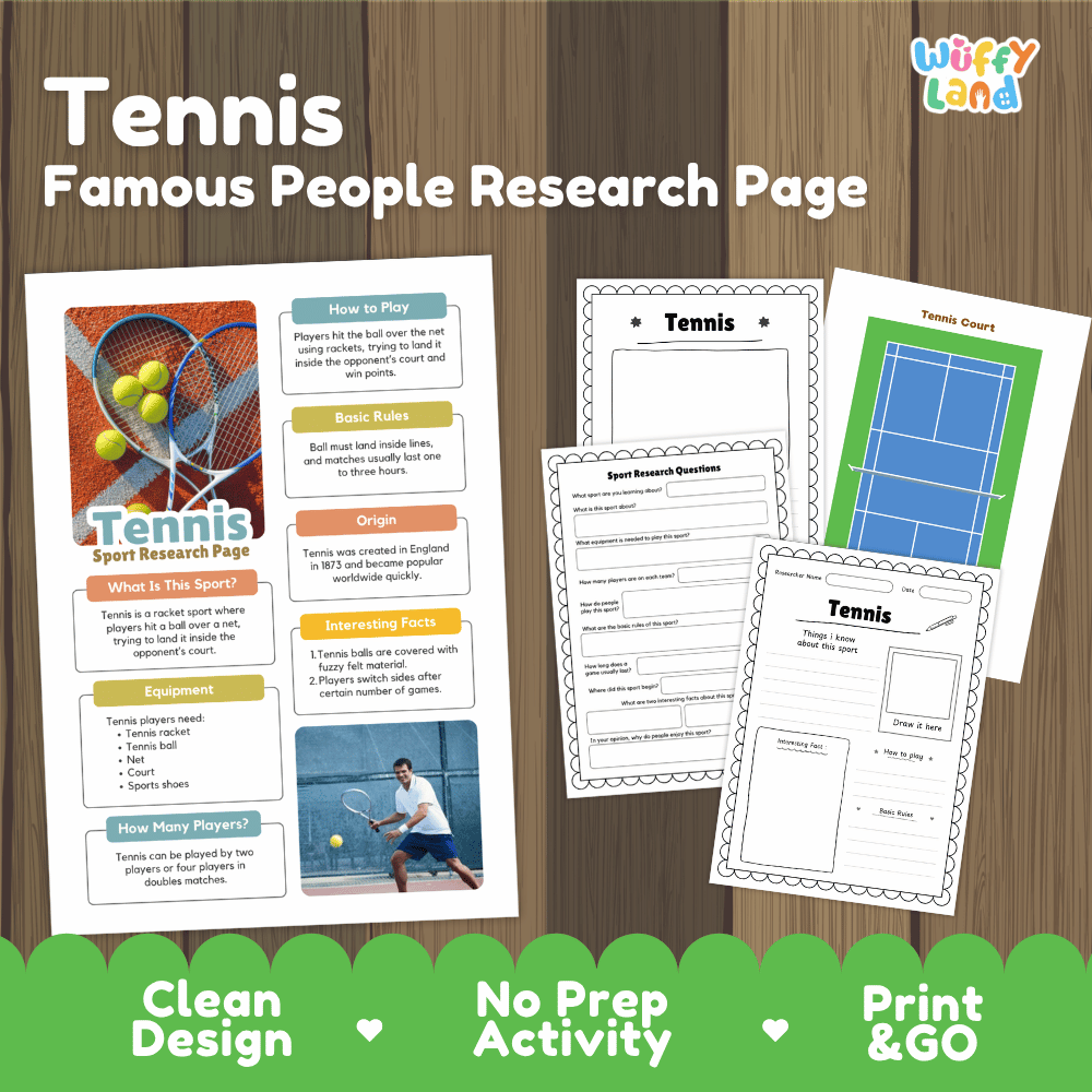 Tennis Sport Research Project Worksheets and Fact Sheet