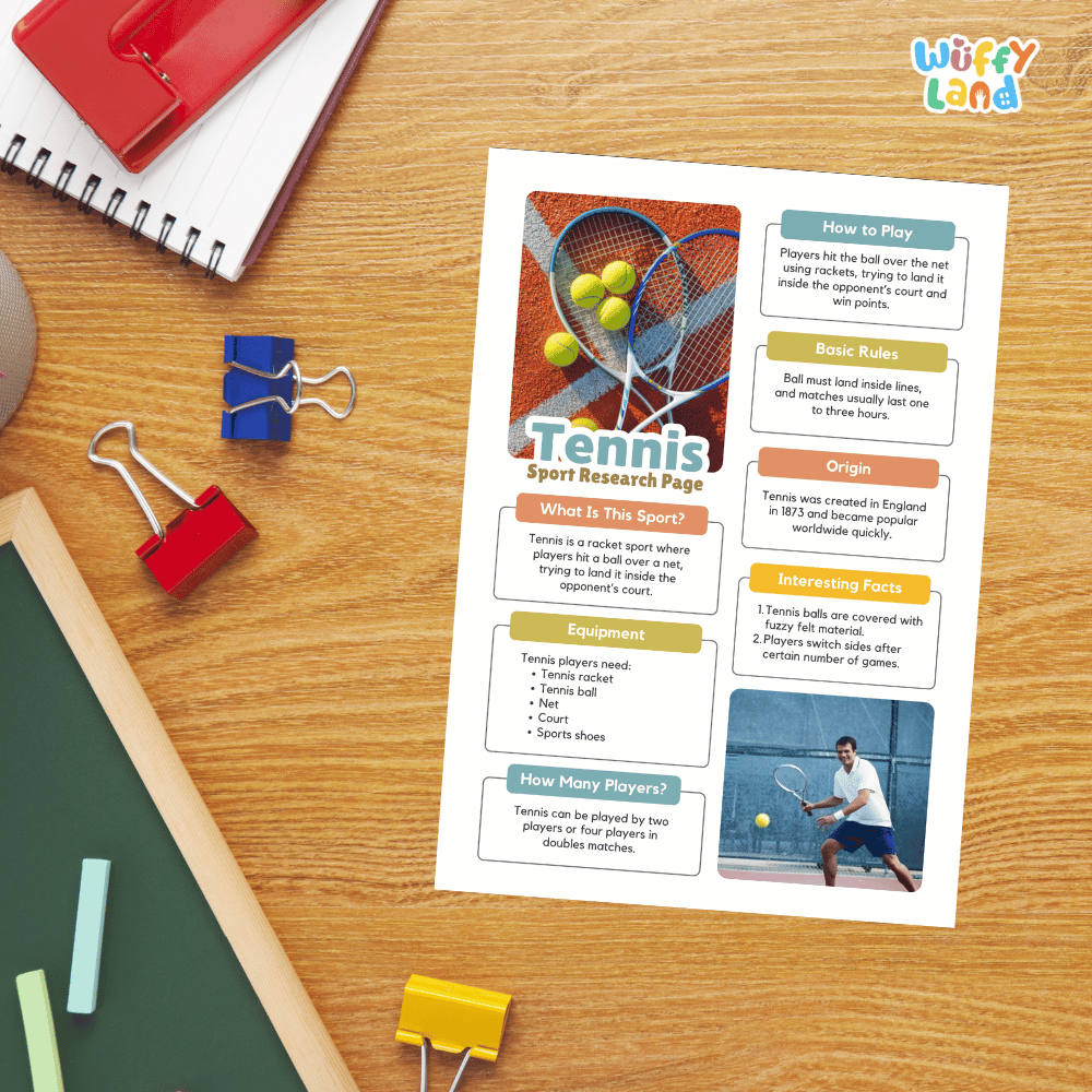 Tennis Sport Research Project Worksheets and Fact Sheet