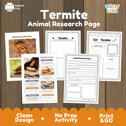 Termite Animal Research Page Worksheets and Fact Sheet Activity