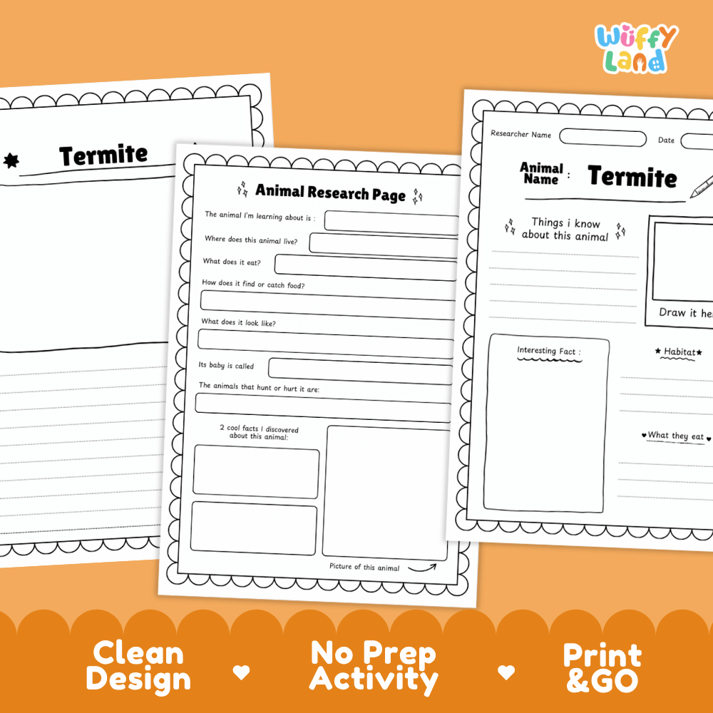 Termite Animal Research Page Worksheets and Fact Sheet Activity