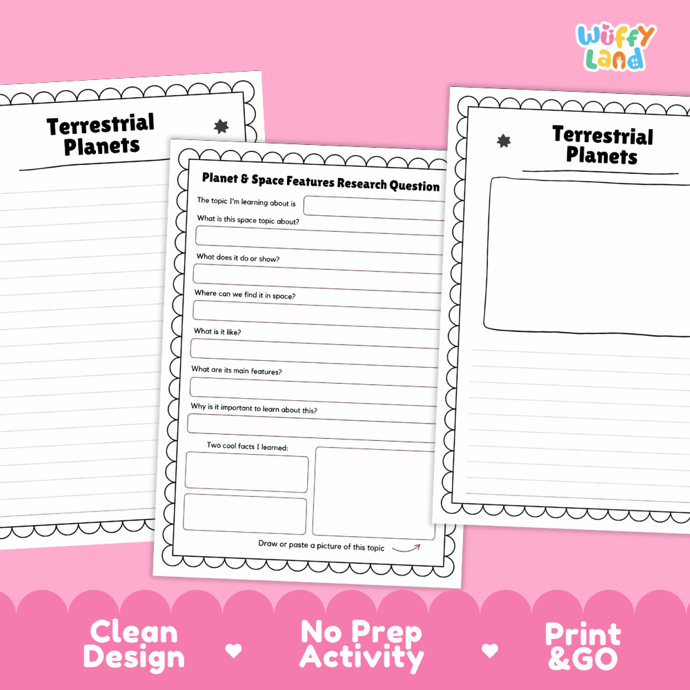 Terrestrial Planets Planet Types & Space Features Research Pages and Worksheets