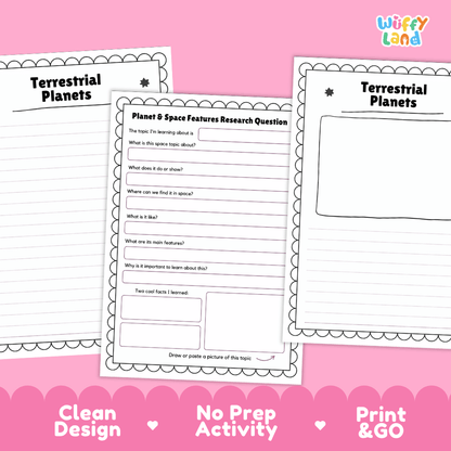 Terrestrial Planets Planet Types & Space Features Research Pages and Worksheets