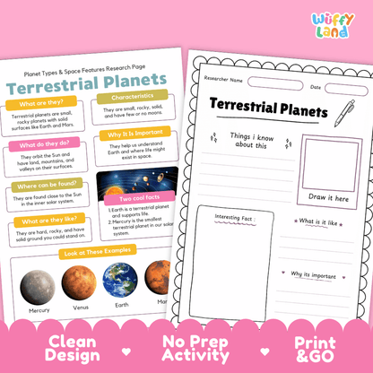 Terrestrial Planets Planet Types & Space Features Research Pages and Worksheets