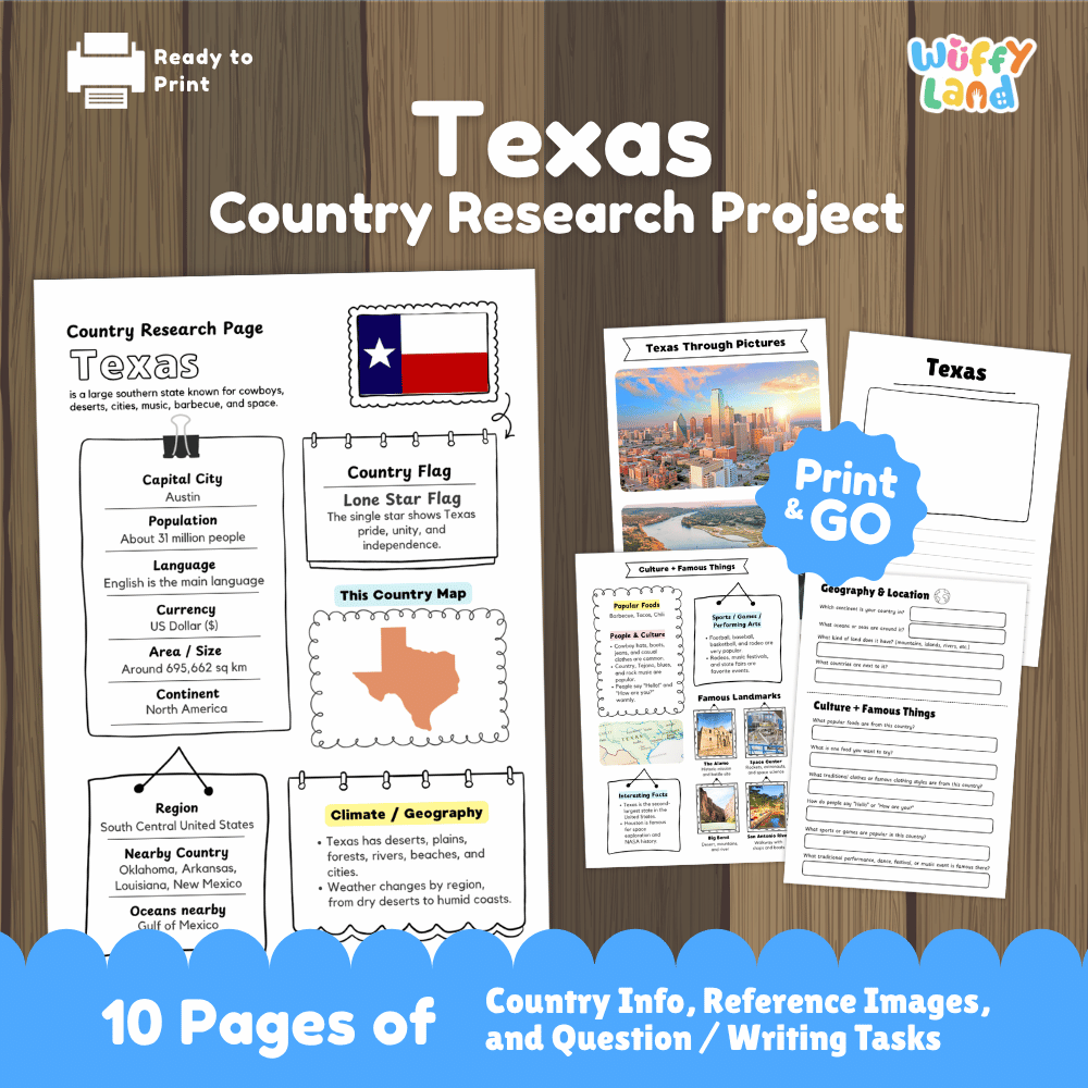 Texas Country Research Project Worksheets and Activity Pages