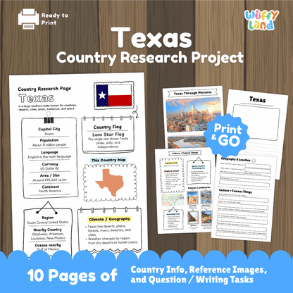 Texas Country Research Project Worksheets and Activity Pages