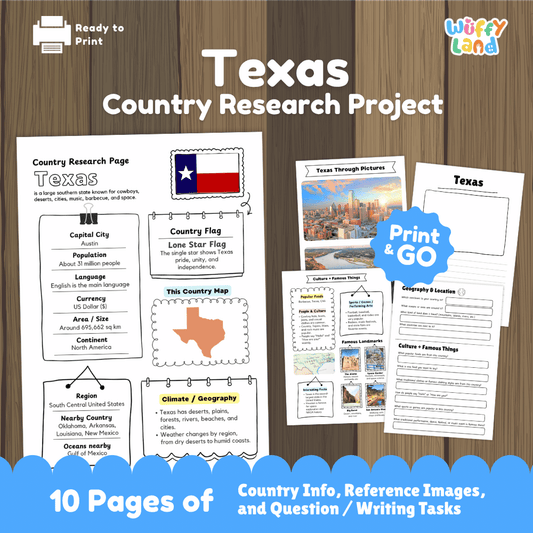 Texas Country Research Project Worksheets and Activity Pages