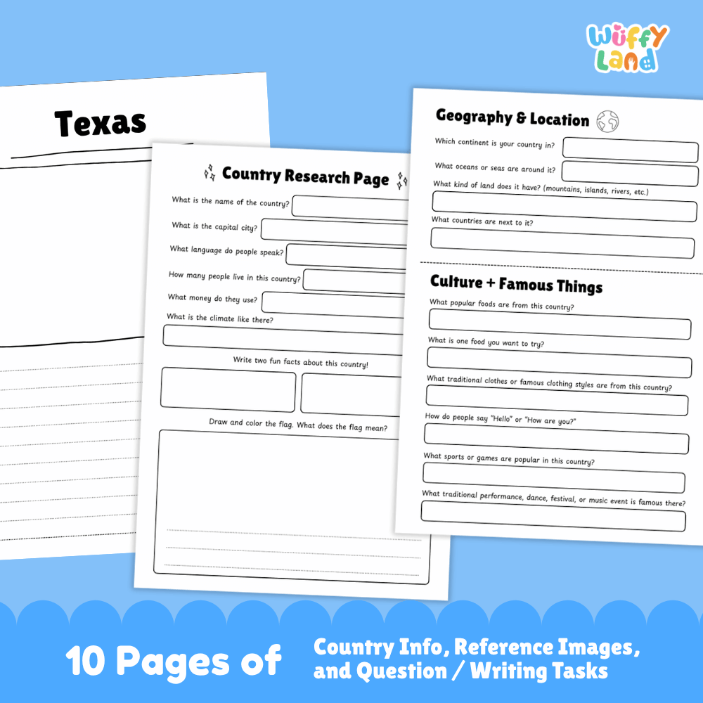 Texas Country Research Project Worksheets and Activity Pages